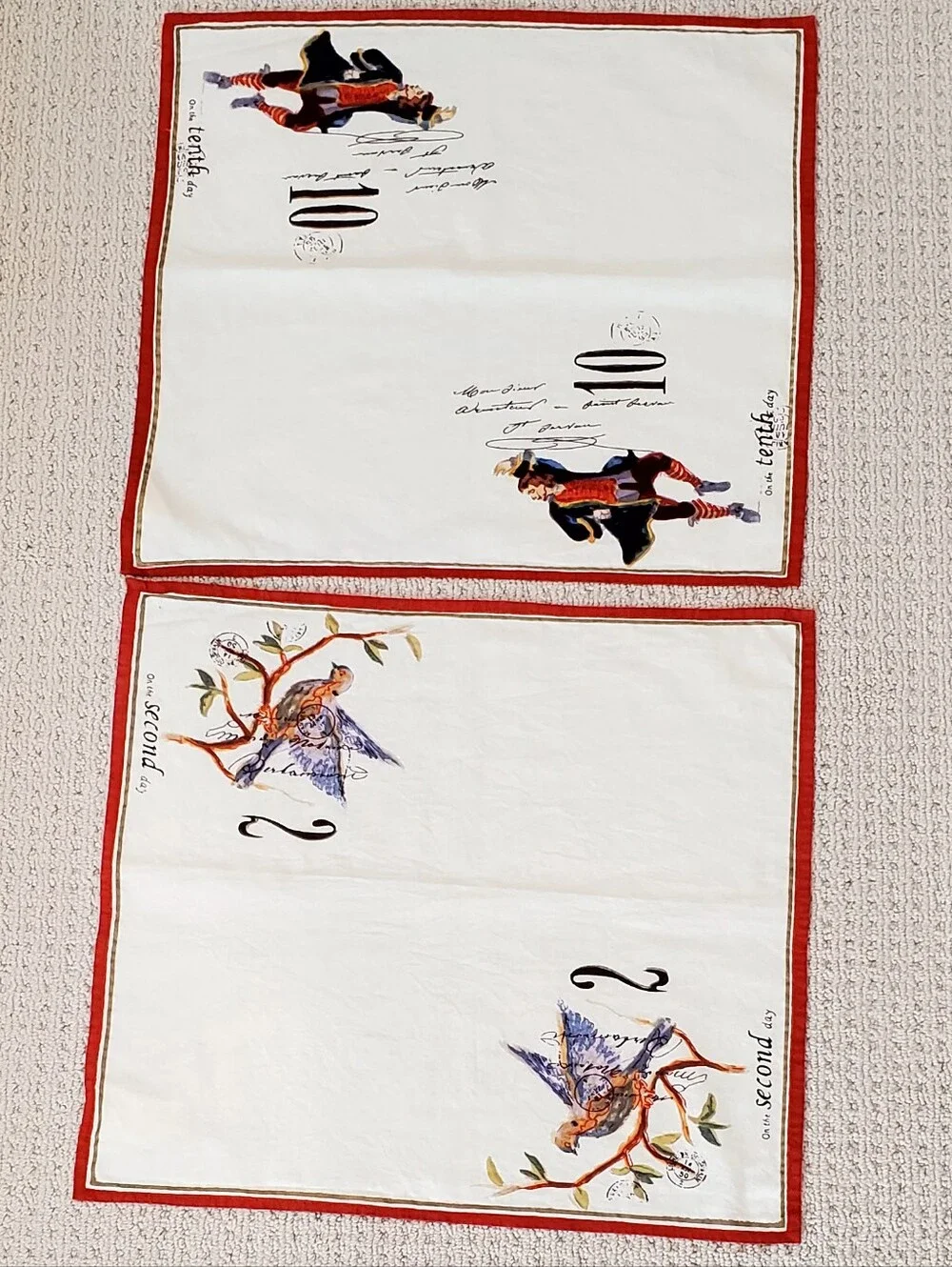 Williams Sonoma 12 Days of Christmas Theme Cotton Dinner Napkins 2nd/10th, 20